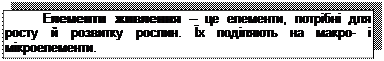 Подпись: Елементи живлення – це елементи, потрібні для росту й розвитку рослин. Їх поділяють на макро- і мікроелементи.