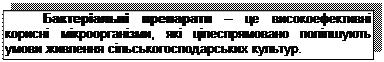 Подпись: Бактеріальні препарати – це високоефективні корисні мікроорганізми, які цілеспрямовано поліпшують умови живлення сільськогосподарських культур.
