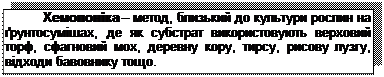 Подпись: Хемопоніка – метод, близький до культури рослин на ґрунтосумішах, де як субстрат використовують верховий торф, сфагновий мох, деревну кору, тирсу, рисову лузгу, відходи бавовнику тощо.